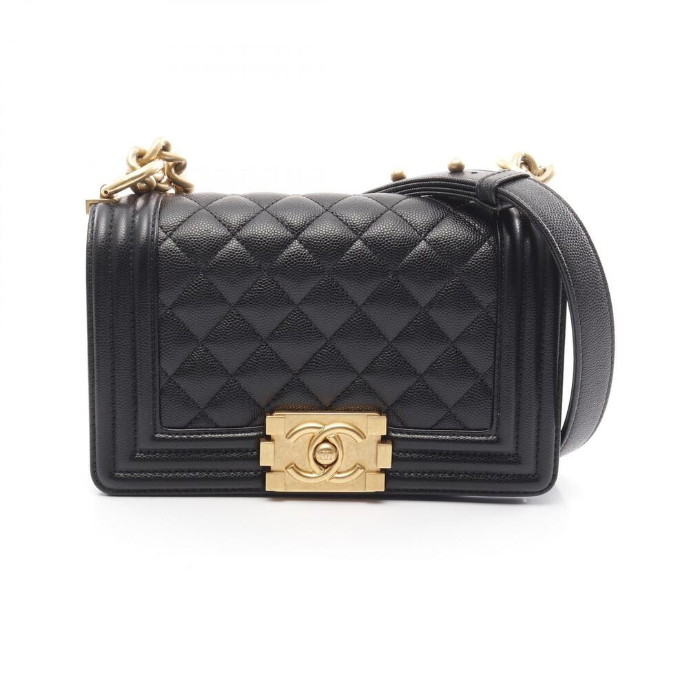 Chanel Boy Shoulder Bag Leather Grained Calfskin Black